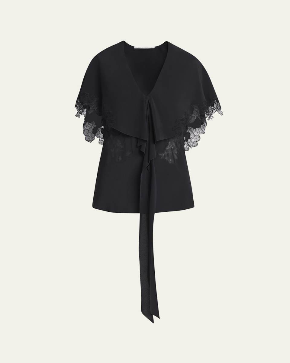 Lace Cape Silk Blouse
